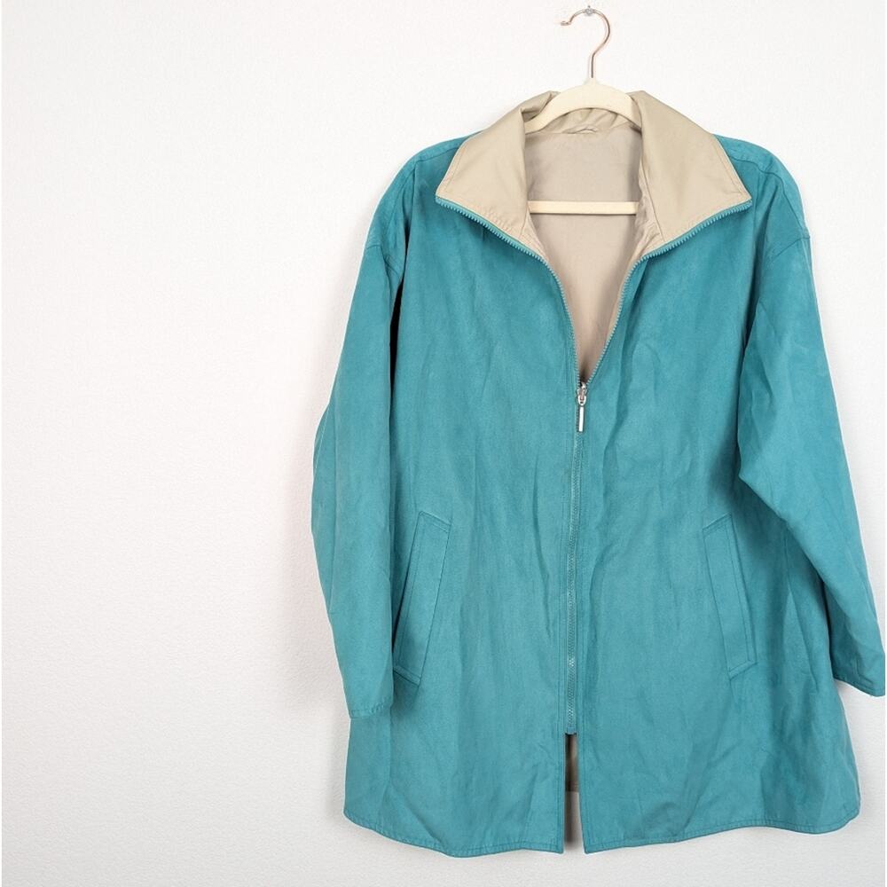 MYCRA PAC Life Teal Blue & Tan Reversible Raincoat Size S - Picture 3 of 6
